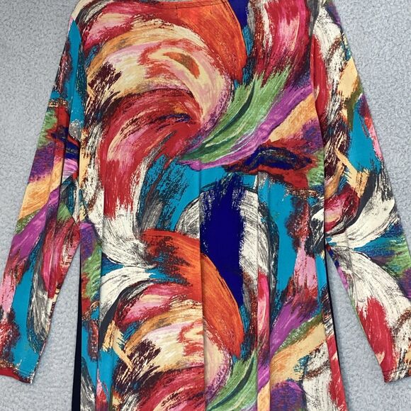 MISHCA Top Artsy Colorful Poly Knit Long Sleeve Asymmetrical Hem Sz XL Stretch - Picture 11 of 14